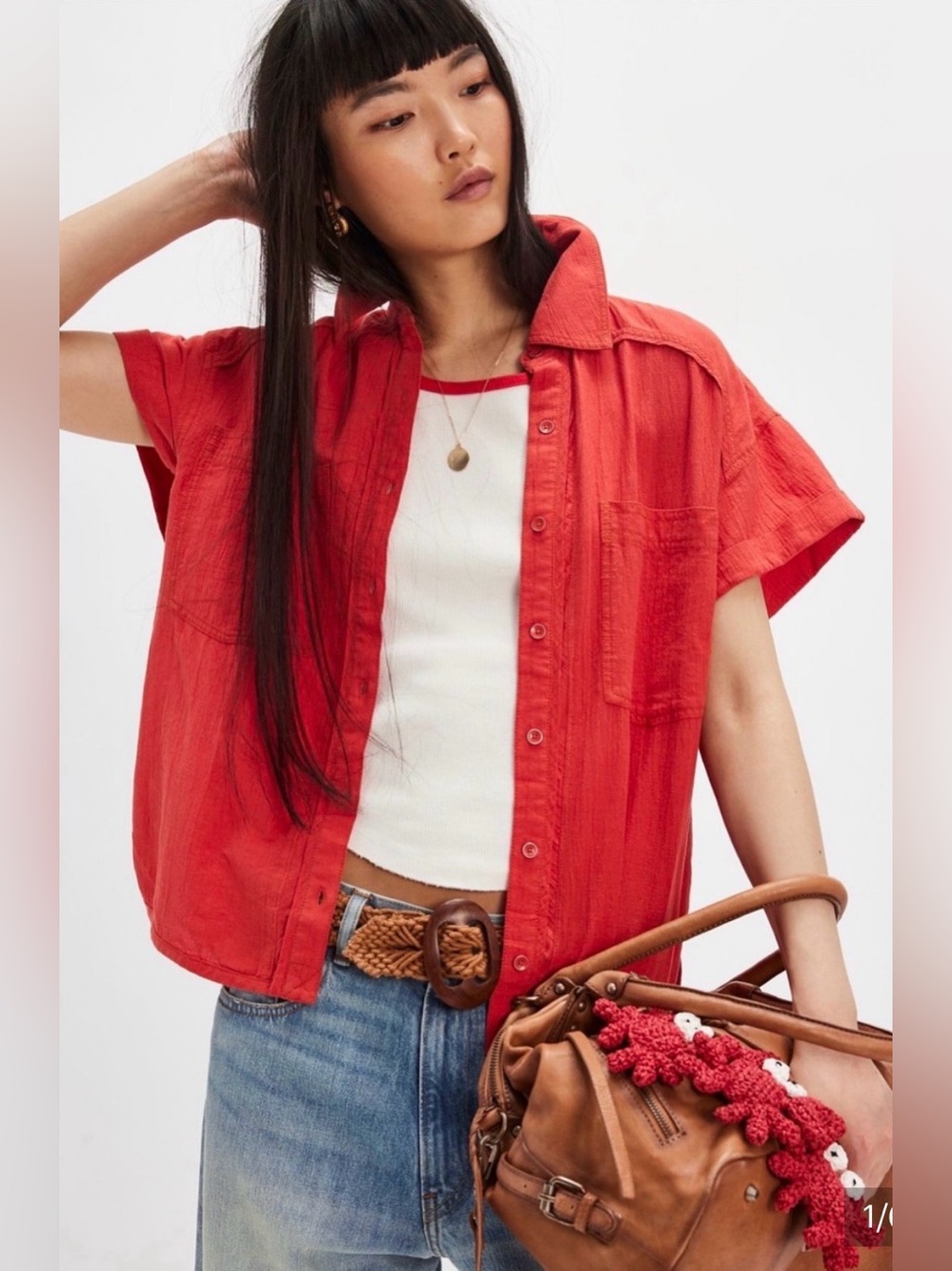 NWT Free People We The Free Firefly Linen Button Down Top in Red Clay Size XS